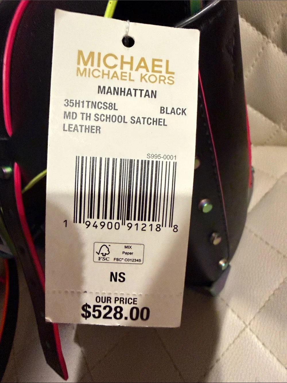 Michael Kors Black Satchel with Neon Trim and Iridescent Hardware